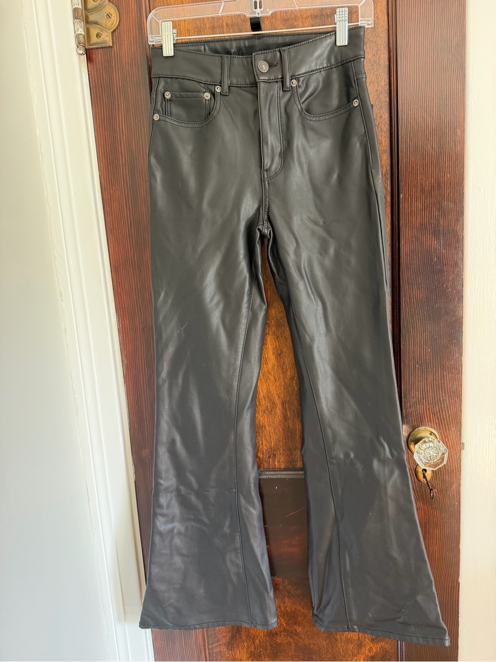 American Eagle Outfitters Black Faux Leather Flare Jeans